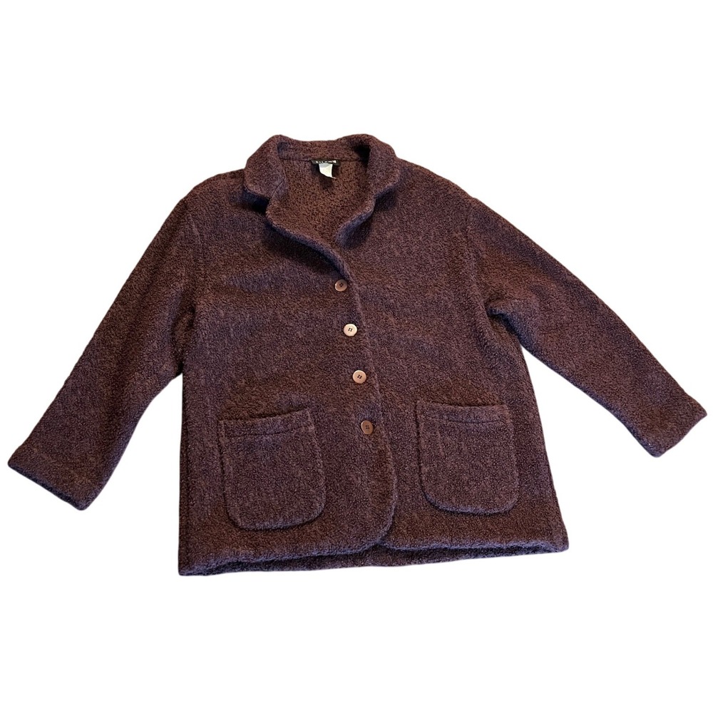 Eileen Fisher Womens Wool Blend Brown Boucle Button Front‎ Cardigan Jacket  L